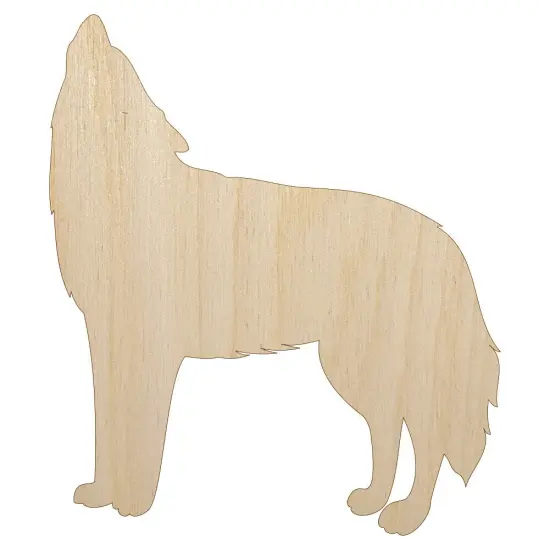 Howling Wolf Solid Unfinished Wood Shape Piece Cutout for DIY Craft Projects {1}