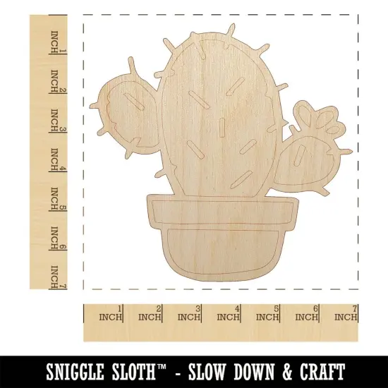 Hand Drawn Prickly Pear Cactus Doodle Unfinished Wood Shape Piece Cutout for DIY Craft Projects {1}