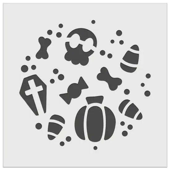 Halloween Elements Skull Pumpkin Candy Corn Grave Wall Cookie DIY Craft Reusable Stencil {2}