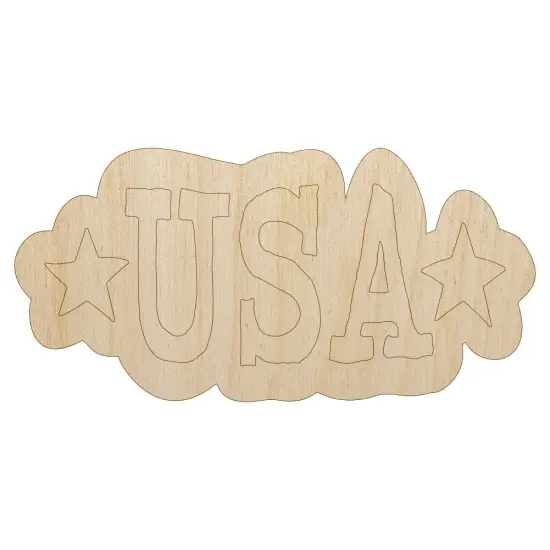 USA with Stars Patriotic Fun Text Unfinished Wood Shape Piece Cutout for DIY Craft Projects {1}