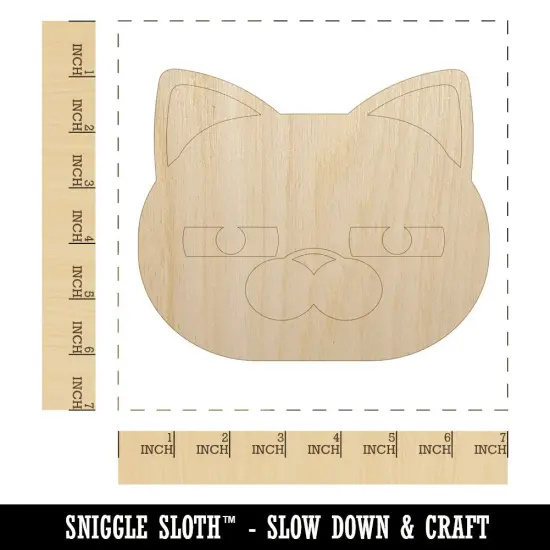 Round Cat Face Doubtful Unfinished Wood Shape Piece Cutout for DIY Craft Projects {1}