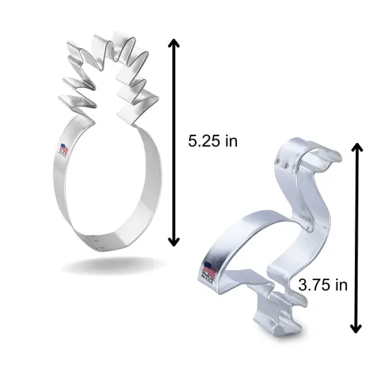 CookieCutter.Com Cool In The Tropics Cookie Cutter Set - 5.25 in Pineapple, 3.75 in Flamingo - Cookie Recipe - USA Made Tin Plate Steel {2}