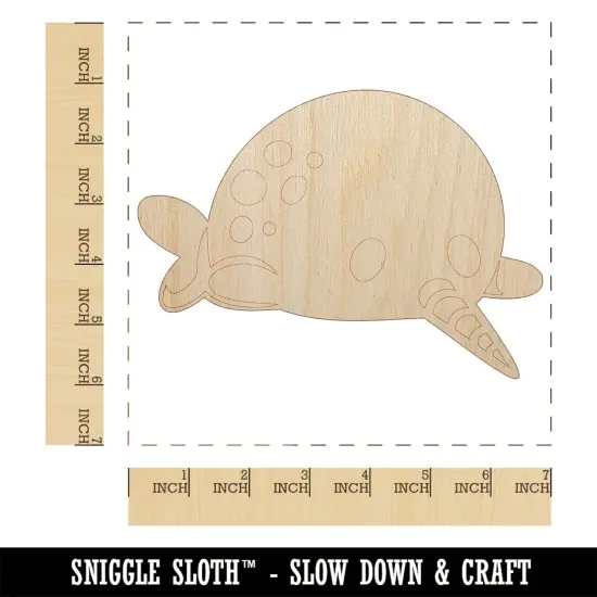 Chibi Narwhal Plopped on Belly Unfinished Wood Shape Piece Cutout for DIY Craft Projects {1}