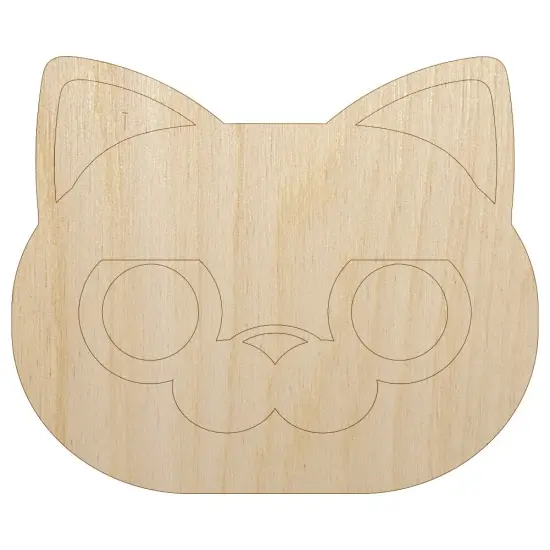 Round Cat Face Concerned Unfinished Wood Shape Piece Cutout for DIY Craft Projects {7}