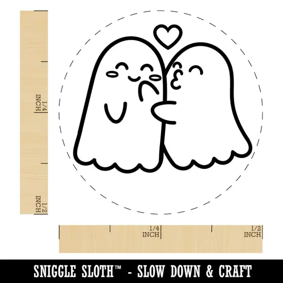 Two Ghosts in Love Kissy Face Halloween Self-Inking Rubber Stamp for Stamping Crafting Planners Pink {1}