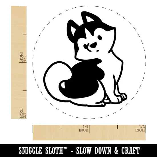 Siberian Husky Sitting Dog Self-Inking Rubber Stamp for Stamping Crafting Planners Purple {1}