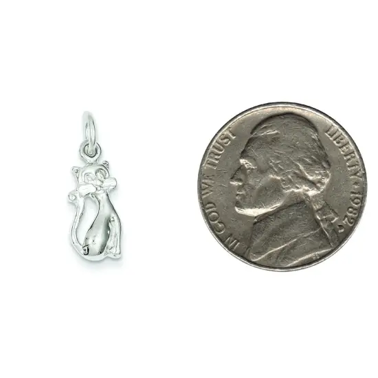 Sterling Silver Cat Charm Pendant Kitty Jewelry 17mm x 8mm {2}
