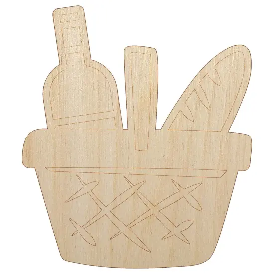 Picnic Basket Wine and Bread Unfinished Wood Shape Piece Cutout for DIY Craft Projects {7}