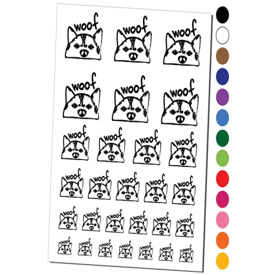 Husky Face Dog Woof Sketch Temporary Tattoo Water Resistant Fake Body Art Set Collection Yellow {1}