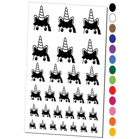 Peeking Unicorn Temporary Tattoo Water Resistant Fake Body Art Set Collection Yellow {1}