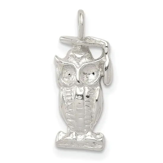 Sterling Silver Graduation Owl Charm Pendant Jewelry 20mm x 8mm {1}