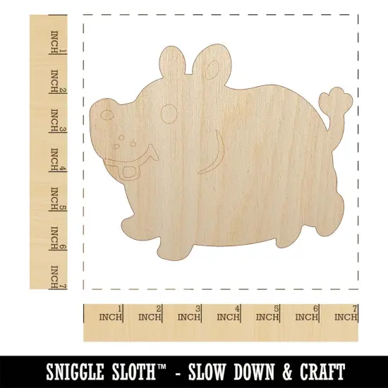Chubby Round Hippo Hippopotamus Unfinished Wood Shape Piece Cutout for DIY Craft Projects {1}