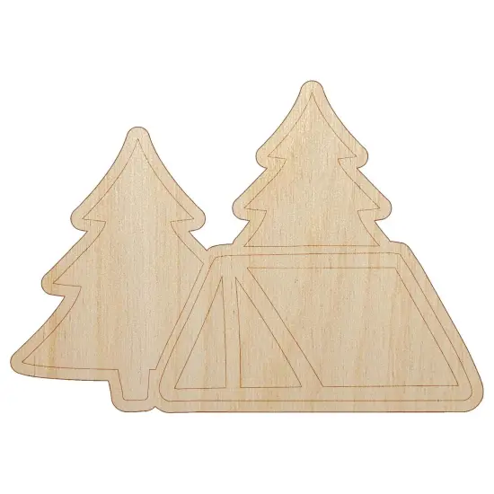 Camping Tent in the Woods Pine Trees Unfinished Wood Shape Piece Cutout for DIY Craft Projects {7}