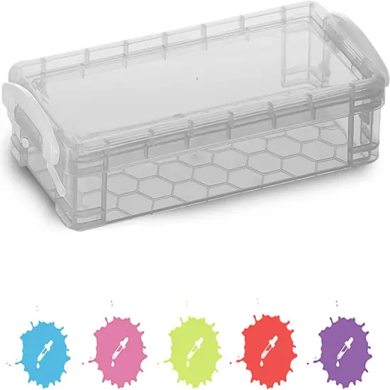 Enday Stackable Plastic Pencil Case Blue {2}