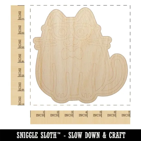 Cat Smart with Glasses and Bowtie Unfinished Wood Shape Piece Cutout for DIY Craft Projects {1}