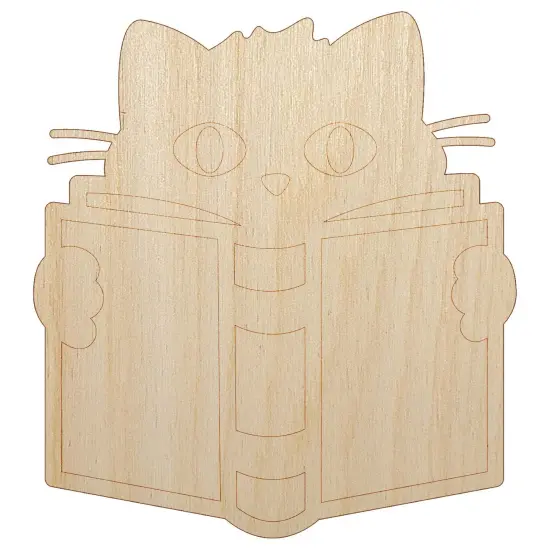 Cat Reading Book Unfinished Wood Shape Piece Cutout for DIY Craft Projects {2}