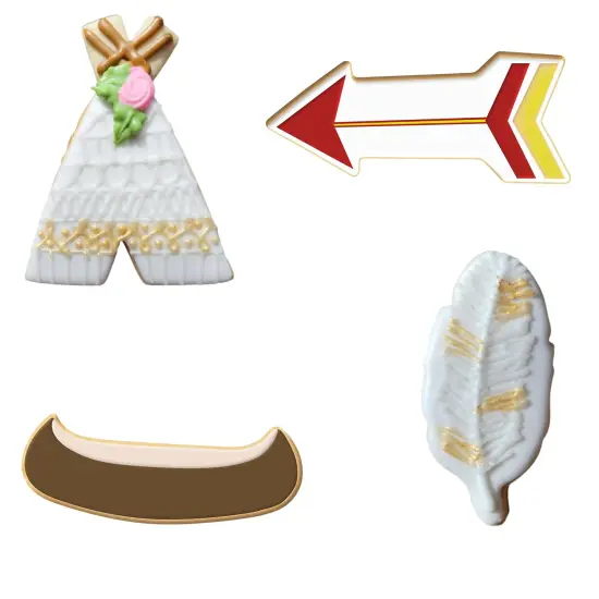 CookieCutter.Com Native Tribal Cookie Cutter Set - 4.5 in Feather, 4 in Canoe, 4 in Tepee, 4.5 in Arrow - USA Made - Cookie recipe included {3}