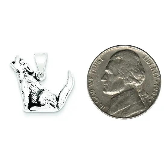 Sterling Silver Antiqued Wolf Charm Pendant Jewelry 19mm x 21mm {2}