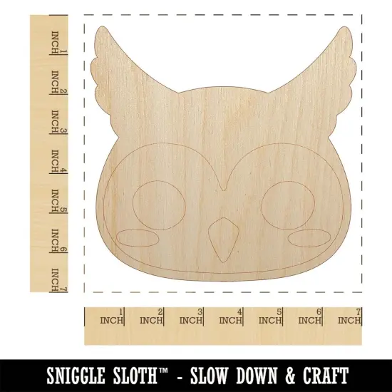 Charming Kawaii Chibi Owl Face Blushing Cheeks Great Horned Unfinished Wood Shape Piece Cutout for DIY Craft Projects {1}
