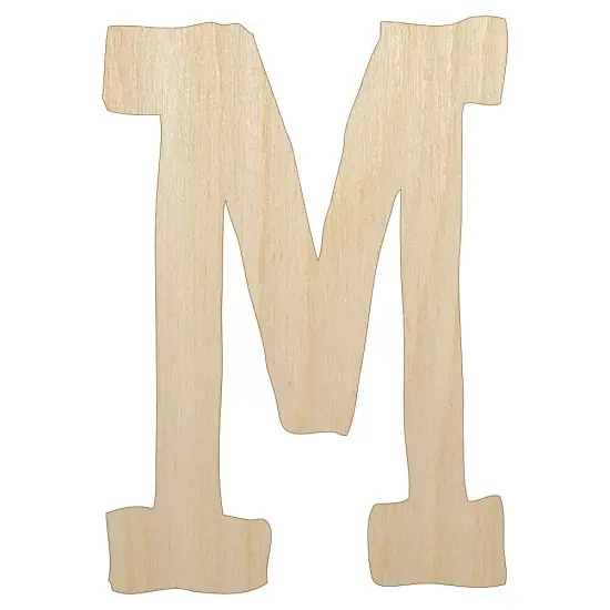 Letter M Uppercase Cute Typewriter Font Unfinished Wood Shape Piece Cutout for DIY Craft Projects {1}