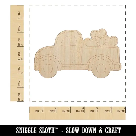 Cute Truck with Hearts Unfinished Wood Shape Piece Cutout for DIY Craft Projects {1}