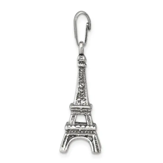 Sterling Silver Eiffel Tower Pendant Charm Paris France Jewerly 29mm x 11mm {4}