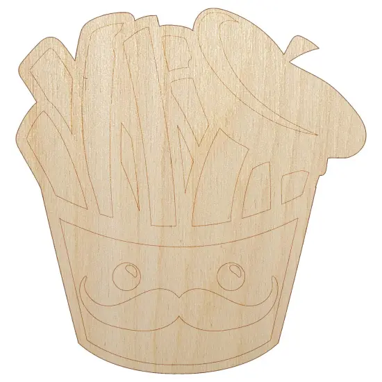 French Fries with Mustache and Beret Unfinished Wood Shape Piece Cutout for DIY Craft Projects {7}