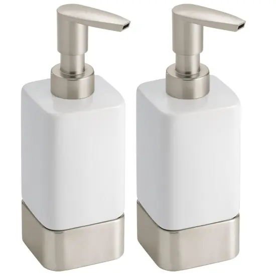 mDesign Square Ceramic Bathroom Soap Dispenser - 2 Pack {1}