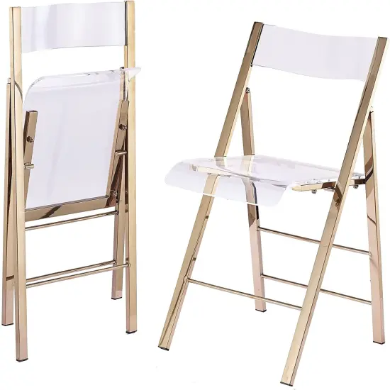 ISL Furnishings Kasper Flex Luxury Modern Folding Chair Acrylic Lucite Gold 2 Pk {1}