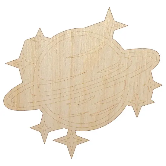 Saturn Planet with Rings and Stars Unfinished Wood Shape Piece Cutout for DIY Craft Projects {2}
