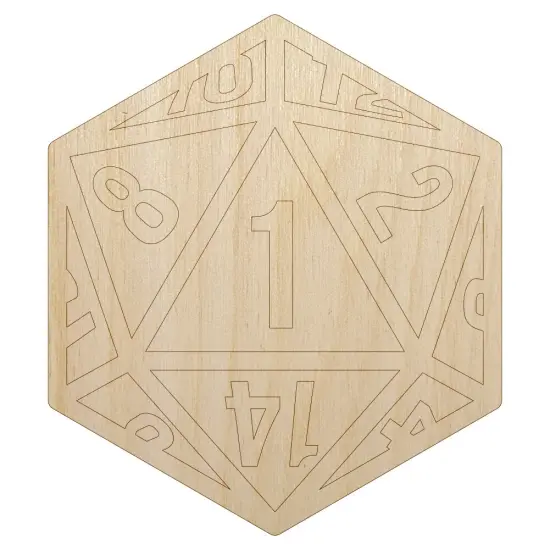 D20 20 Sided Gaming Gamer Dice Critical Fail Unfinished Wood Shape Piece Cutout for DIY Craft Projects {7}