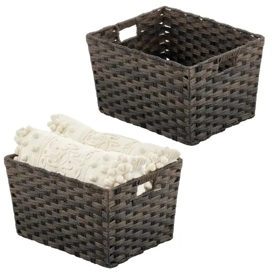 mDesign Wide Rectangular Woven Home Storage Basket Bin, 2 Pack {1}