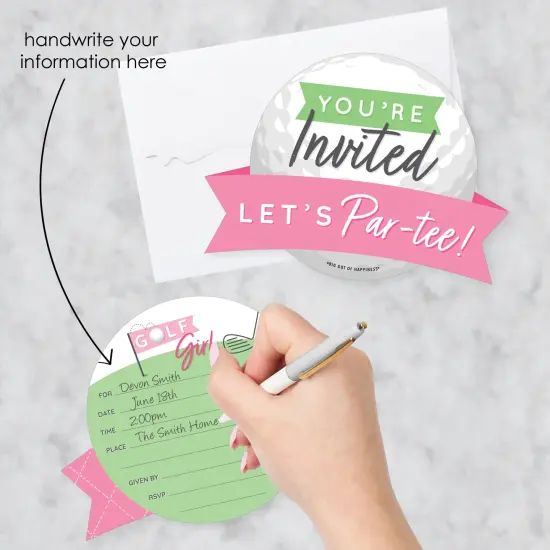 Big Dot of Happiness Golf Girl - Shaped Fill-In Invitations - Pink Birthday Party or Baby Shower Invitation Cards with Envelopes - Set of 12 {3}