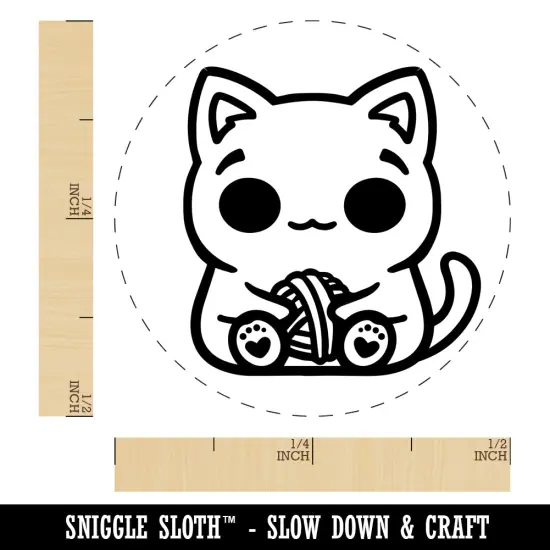 Content Kawaii Chibi Sitting Cat with Ball of Yarn Self-Inking Rubber Stamp for Stamping Crafting Planners Orange {1}