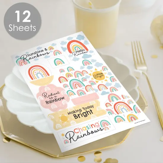 Big Dot of Happiness Hello Rainbow - Boho Baby Shower and Birthday Party Favor Sticker Set - 12 Sheets - 120 Stickers {3}
