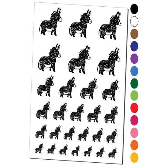 Cute Chubby Donkey Mule Temporary Tattoo Water Resistant Fake Body Art Set Collection Black {1}