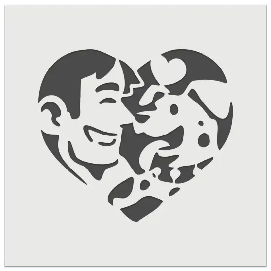 Man with Dog Puppy Pet in Heart Wall Cookie DIY Craft Reusable Stencil {7}