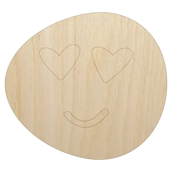 Heart Eye Love Emoticon Face Doodle Unfinished Wood Shape Piece Cutout for DIY Craft Projects {1}
