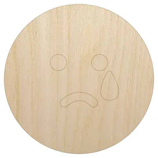 Sad Tear Crying Frown Face Emoticon Unfinished Wood Shape Piece Cutout for DIY Craft Projects {7}