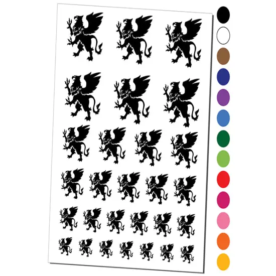 Regal Heraldic Griffin Temporary Tattoo Water Resistant Fake Body Art Set Collection Orange {1}