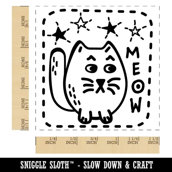 Mopey Cat Meow and Stars Self-Inking Rubber Stamp Ink Stamper {1}