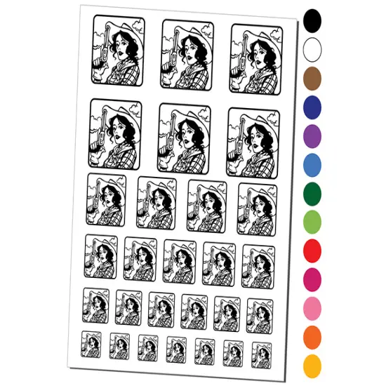 Cowgirl with Gun Temporary Tattoo Water Resistant Fake Body Art Set Collection Dark Blue {1}