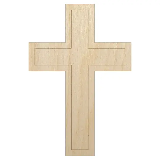 Cross with Outline Christian Unfinished Wood Shape Piece Cutout for DIY Craft Projects {1}