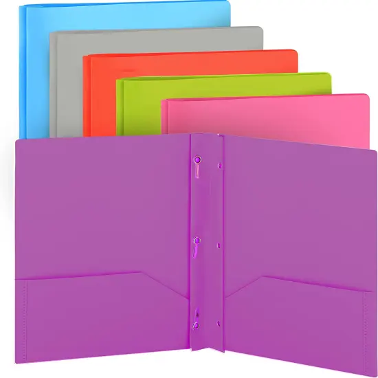 Enday Plastic Solid Color 2-Pockets Poly Portfolio W/ 3 Prongs Blue {5}