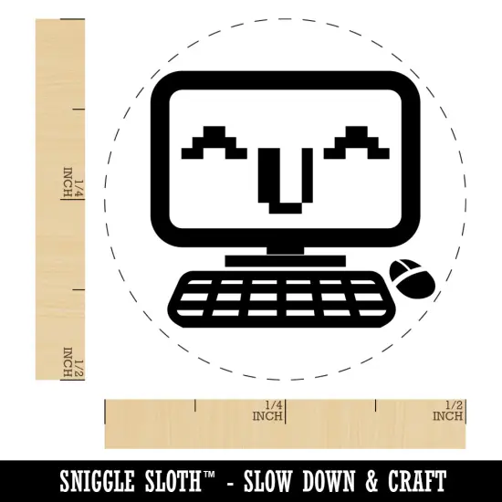 Very Happy Kawaii Computer Face Emoticon Self-Inking Rubber Stamp for Stamping Crafting Planners UV {1}