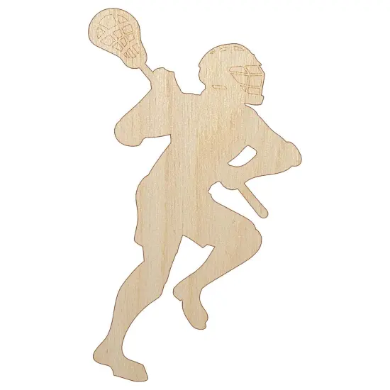 Lacrosse Player with Stick and Ball Unfinished Wood Shape Piece Cutout for DIY Craft Projects {1}