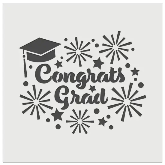 Congrats Grad Graduate Graduation Cap Fireworks Stars Wall Cookie DIY Craft Reusable Stencil {7}