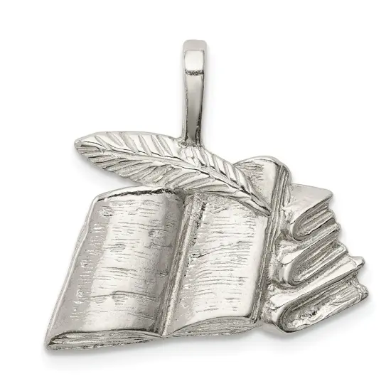 Sterling Silver Books with Quill Charm Pendant Jewelry 22mm x 22mm {3}