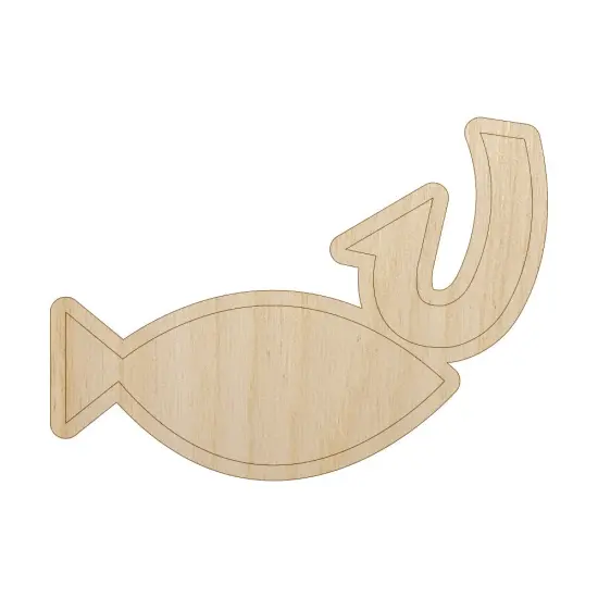 Fish and Hook Fishing Unfinished Wood Shape Piece Cutout for DIY Craft Projects {7}