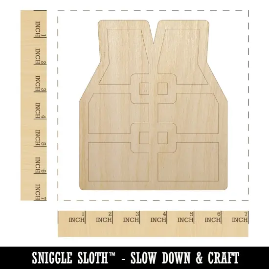 Life Jacket Vest Icon Unfinished Wood Shape Piece Cutout for DIY Craft Projects {1}